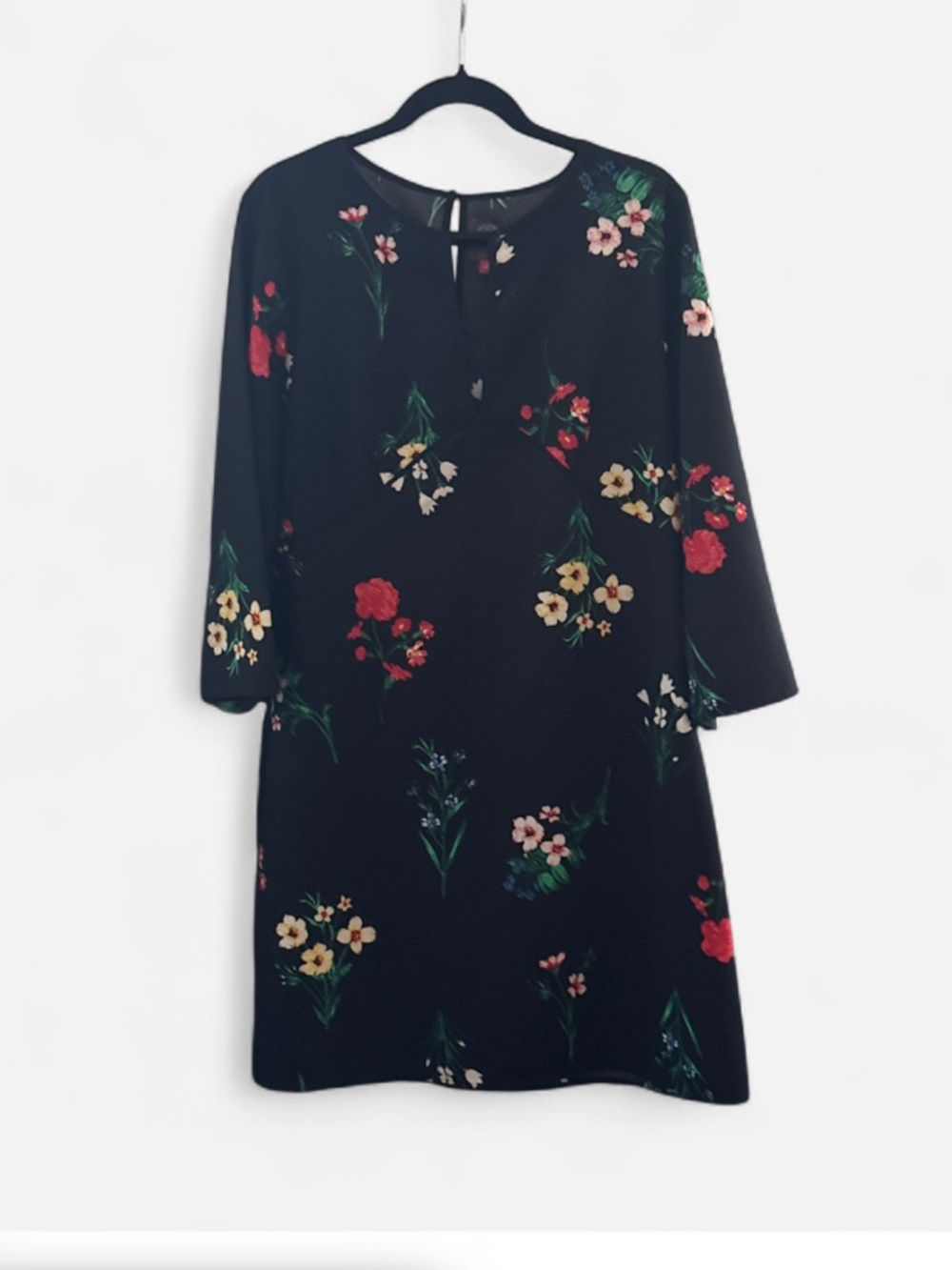 Vince Camuto Black Floral Shift Dress corpcore office work wear casual size 14